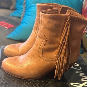 Sam Edelman Brown Leather Ankle Boots with Fringe